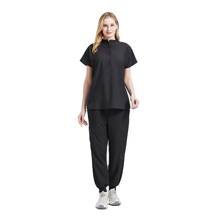 Design Unisex Flex Fabric Jogger Hospital Doctor Nursing Medical Uniform Polyester Rayon Spandex Black Scrubs Uniforms Nurses