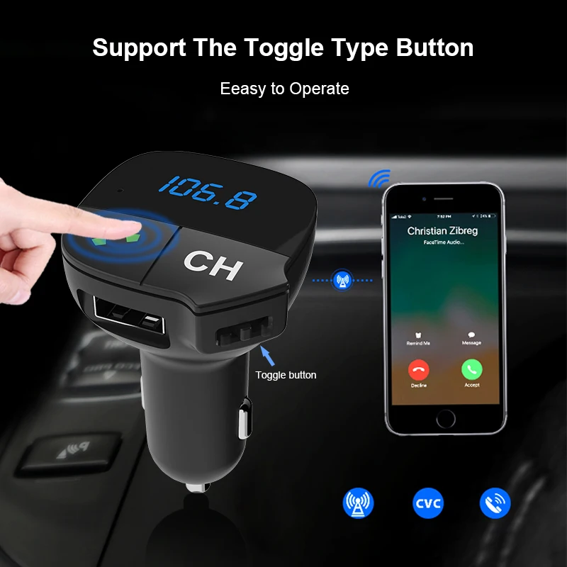 Custom Portable Hands free Wireless Radio FM Transmitter Car MP3 Player Car Stereo Music Player USB Car Phone Charger Adapter