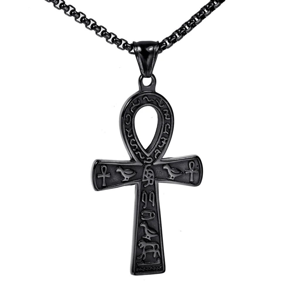 Wholesale Ancient Egyptian Hieroglyphic Symbol Jewelry Stainless Steel Large  Cross Pendant Ankh necklace for men