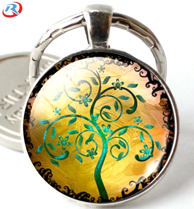 wholesale custom popular the Tree Of Restoration series Gemstone Dome Glass Metal Keychain/key chain