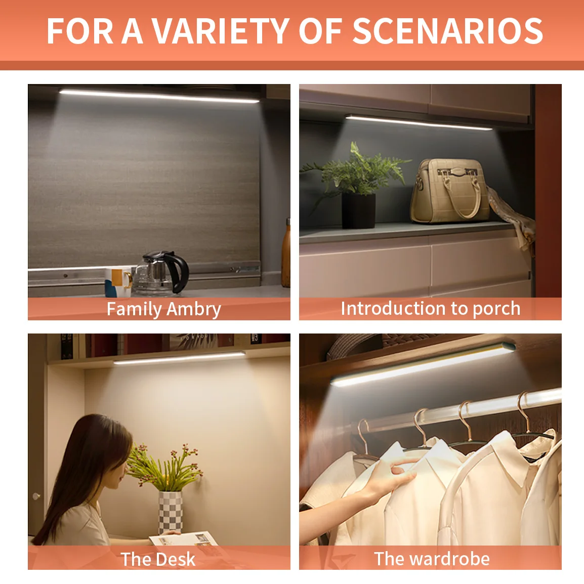 3 Color Temperature InFrared Indoor Motion Sensor Light USB RE-Chargable LED Cabinet Lamp