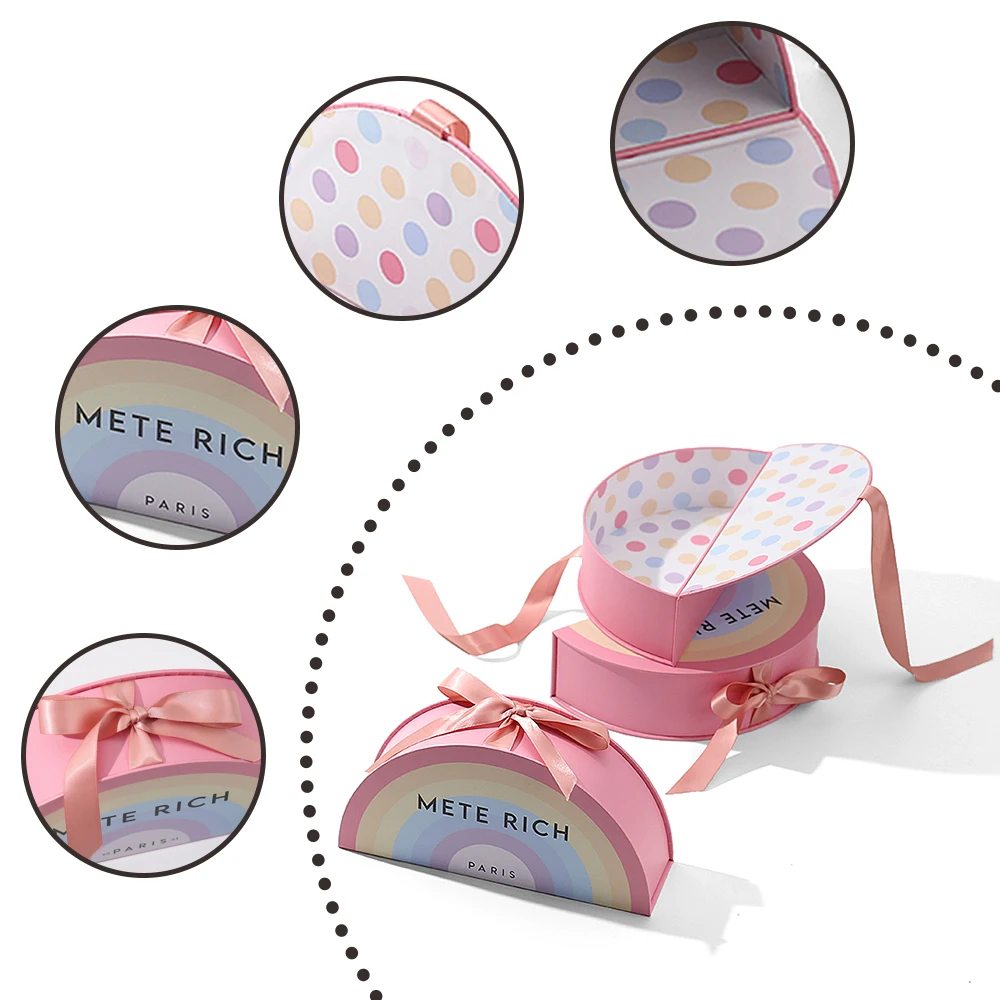 Custom Logo Pink Half Cylinder Cardboard Candy Paper Box Handmade Peculiar Gift Box with Ribbon Closed