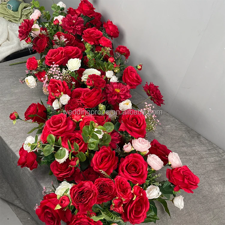 baby breath white rose artificial flower runner decor flower arrangement panel for wedding event decoration