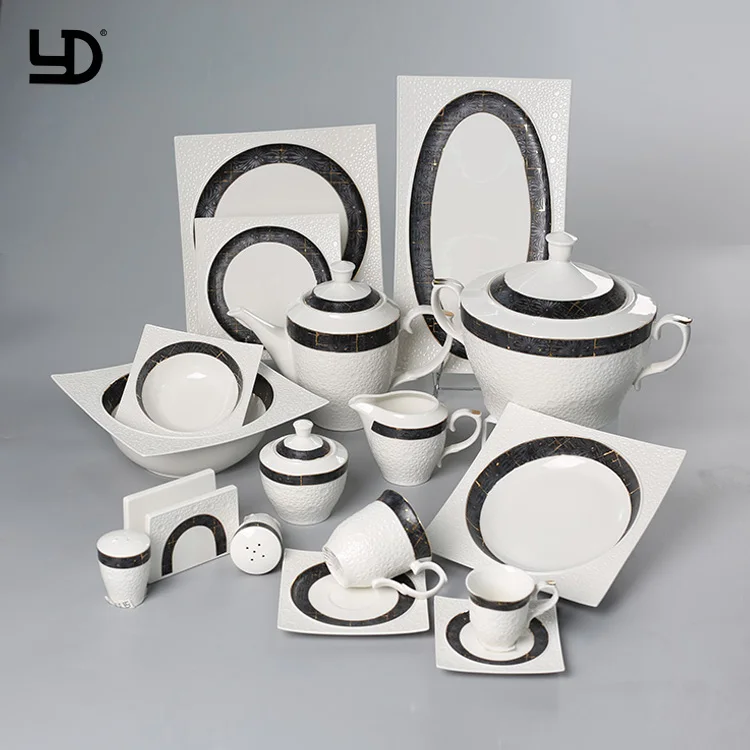 Dubai Porcelain Dinner Set Wedding White Dinnerware Royal Ceramic Tableware Embossed Plate