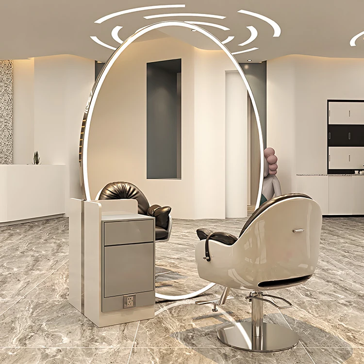 wholesale salon furniture hair salon big mirror station with lights around the edge