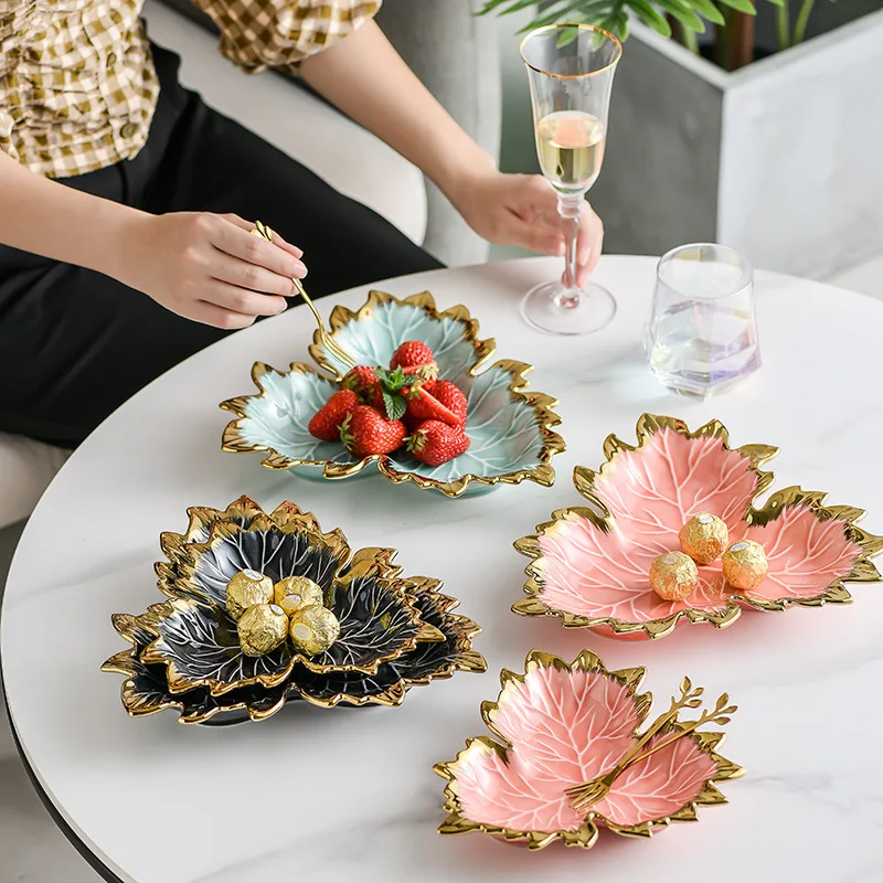 NEW Unique Porcelain Maple Leaf Salad Fruit Dessert Plate Ceramic Serving Plate Jewelry Maple Snack Tray