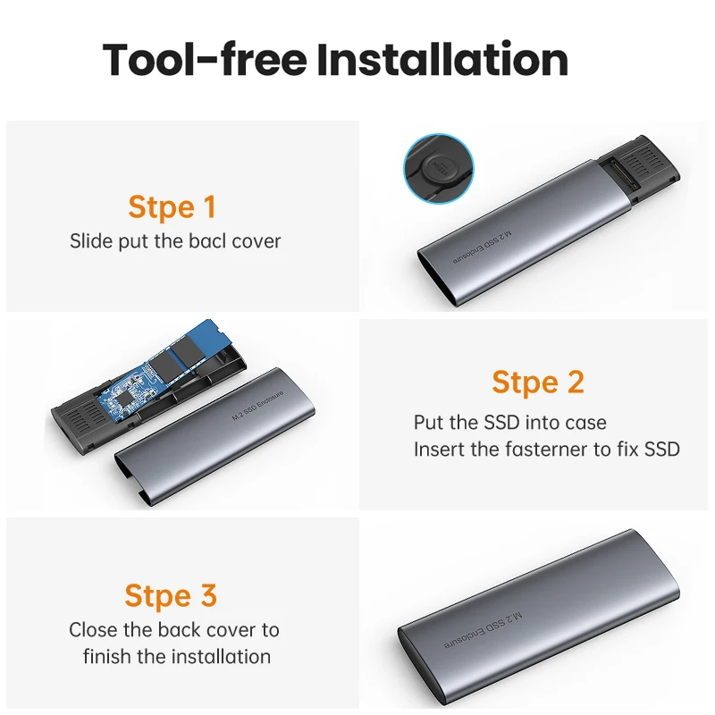 
Portable SSD HDD USB C External Enclosure 2.5 Inch Sata Hard Drive Adapter Casing Laptop Hard Drive Enclosure 