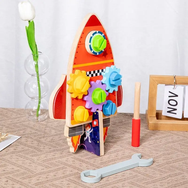 Rocket Toys Wooden Game Montessori Wooden Screw Driver Board Set Busy Toys For Kids Fine Motor Skills Toy