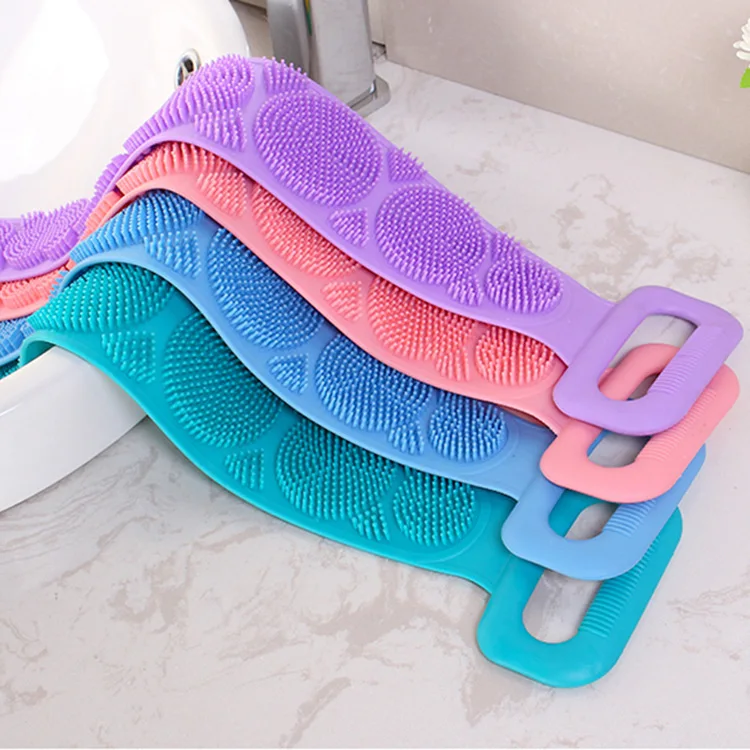 Soft Bristle &Massage Dots Silicone Bath Belt Back Body Skin Cleanser Scrubber Exfoliating Bath Towel