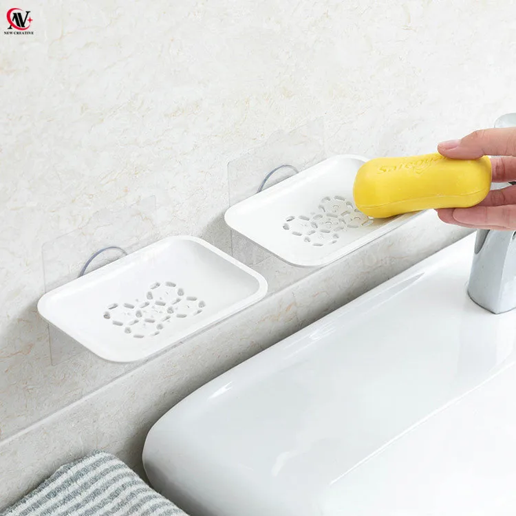 Plastic Soap Dish Wall Mounted Holder Bathroom Storage Shower Sink