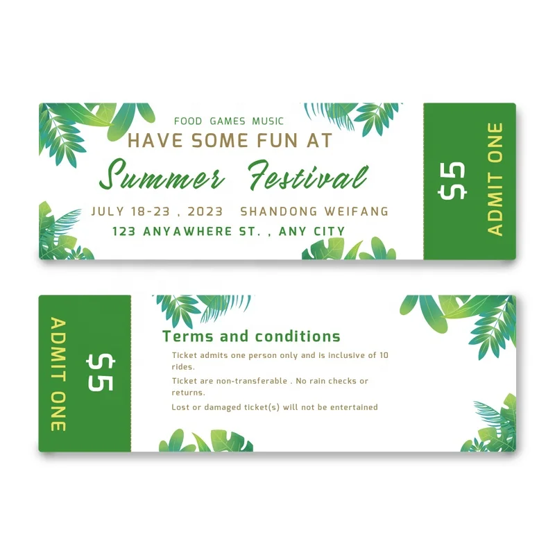 ZY Printable Raffle Tickets with Numbers Perforated Card Stock Tickets for Concert Events Raffle Tickets with Tear Away Stubs