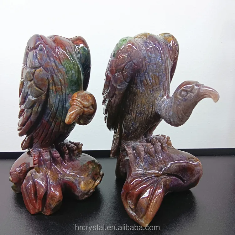 Healing Natural Indian Agate Vulture Bald Eagle Statue Crystal Animal Figurine Carvings