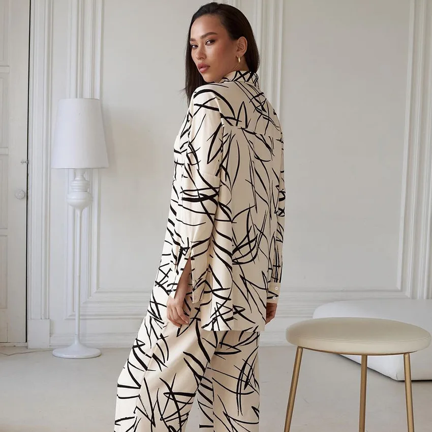 Tao Yao Yao Custom Logo Long Sleeve Home Wear V-neck Lounge Leisure Wear Pajamas for Women