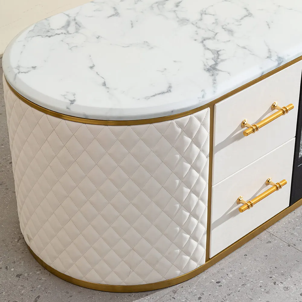 luxury design tv stand set leather and marble top modern white and gold marble table tv stand set