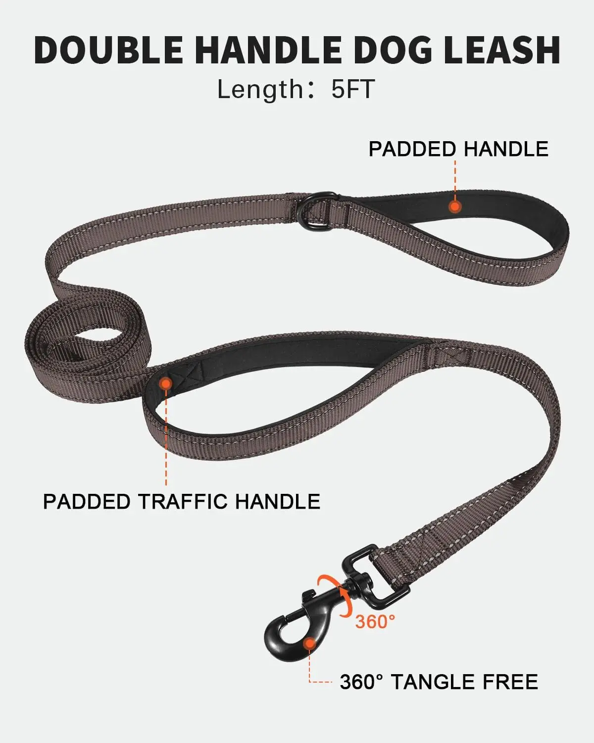 NiBao Custom Double Handle Dog Leash Padded Reflective Martingale Adjustable Dog Collar and Leash Set