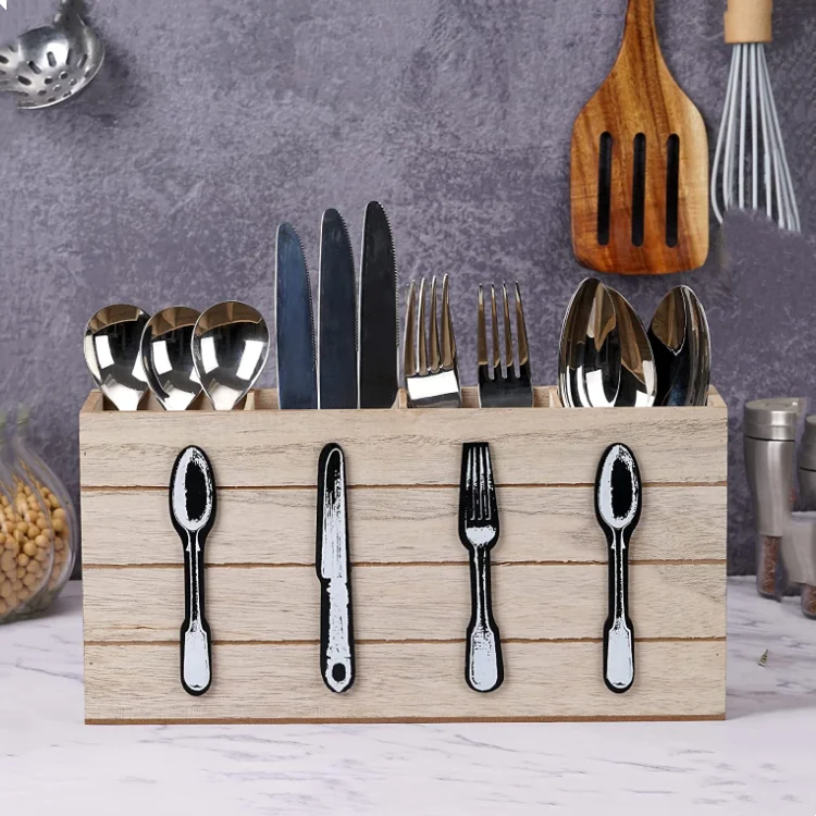 eco friendly wood cutlery box  wooden cutlery organiser stand for spoon knife fork spatula
