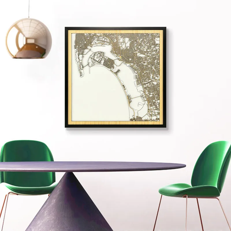 San Diego Engraved Map Wood Art Personalized Gifts City Map Office Decor