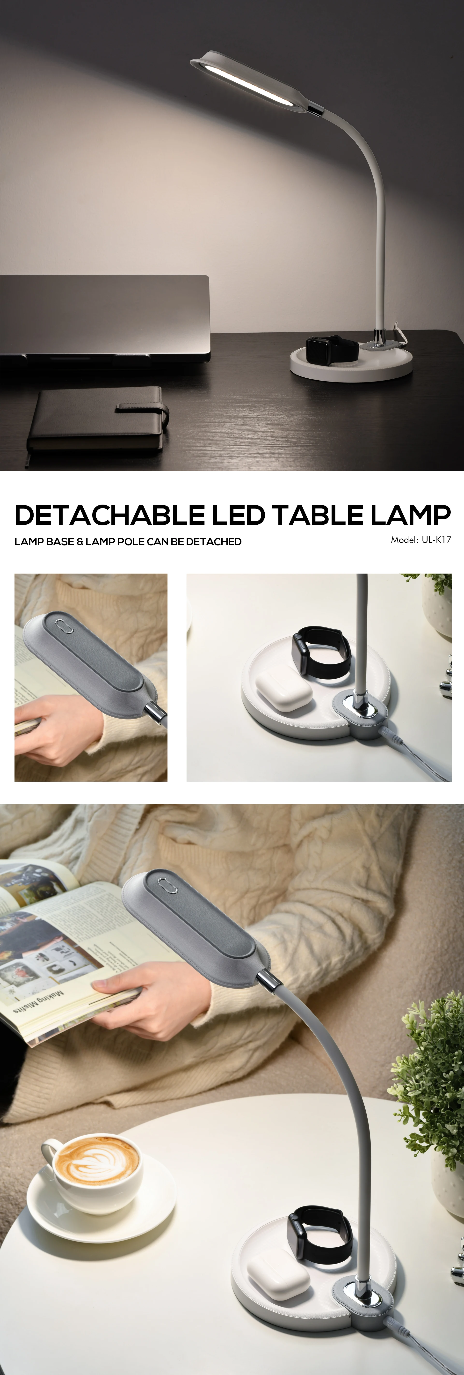 New Design Modern Style Light Fixtures Dimmable Folding Reading Eye Protection Table Light Wireless LED Desk Lamp