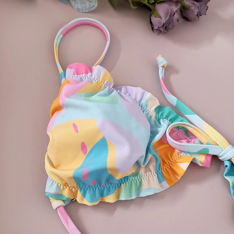 New Arrival Sexy European Design Custom Bikini Girl Ruffled Bathing Suits Two Piece Tie Front Triang le Sexi Girls Bikini Set
