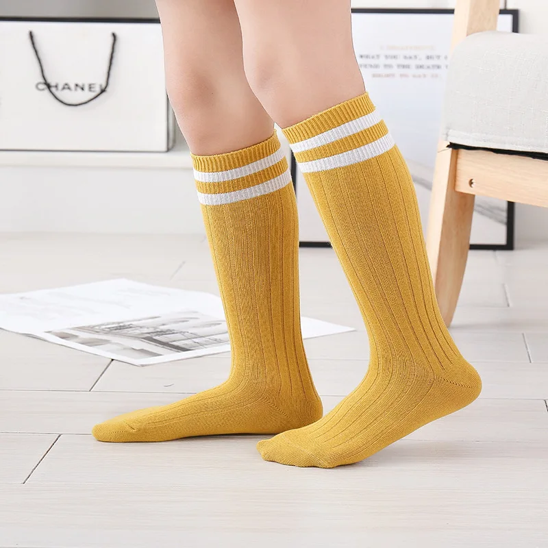 
Bonypony Children Classic Basic School Uniform Long Socks Single Color Combed Cotton Boys Girls Kids Rib Striped Knee High Socks 