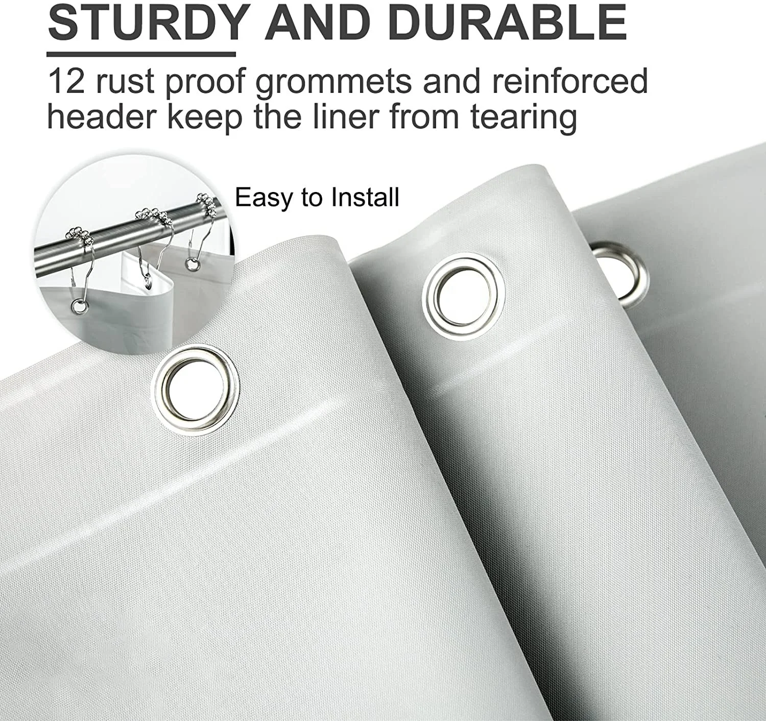 2023 Best Seller Custom Eco Friendly PEVA Vinyl Waterproof Shower Curtain Liner 12 Rustproof Metal Grommet Holes