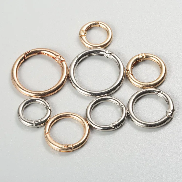 Wholesale Spring Snap Hooks Handbag bag Metal Accessories Circle Round Carabiner Belt Buckle Zinc Alloy Rings Custom Logo O ring