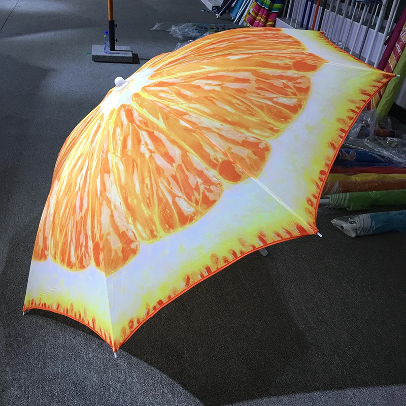 Promotion polyester orange fruit design printing customized beach umbrella