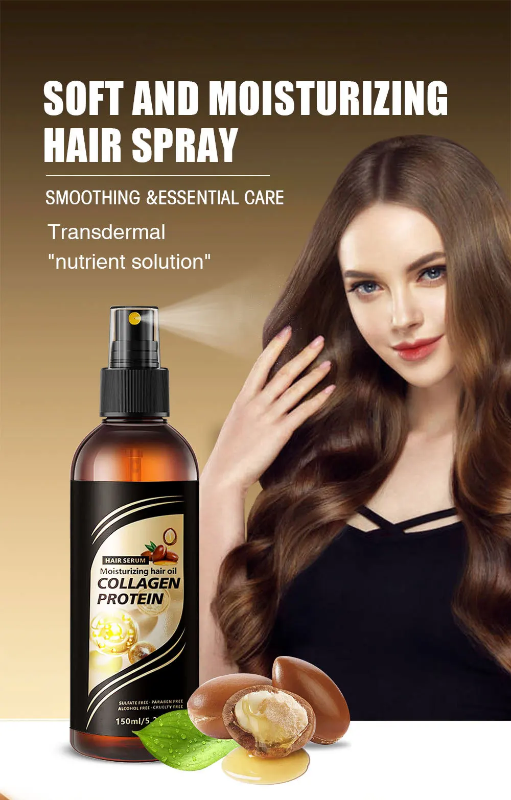 HPGL Hair Care Spray Keratin Smoothing Hair Essential Oil Spray Argan Oil for Dry and Irritated Hair Leave Spray 150ml
