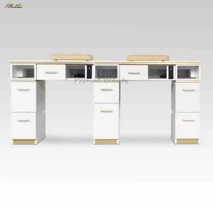 Nail Equipment Custom Made Wooden Color Double Seats Work Station Manicure Table for Gel