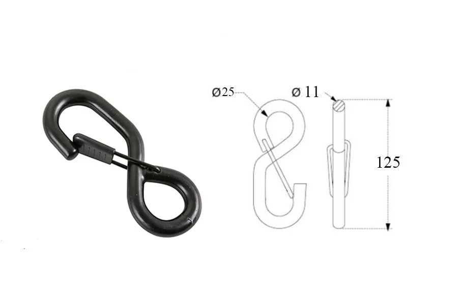25mm Tie Down Heavy Duty Rubber-coated S Hook with Keeper for Ratchet Buckle