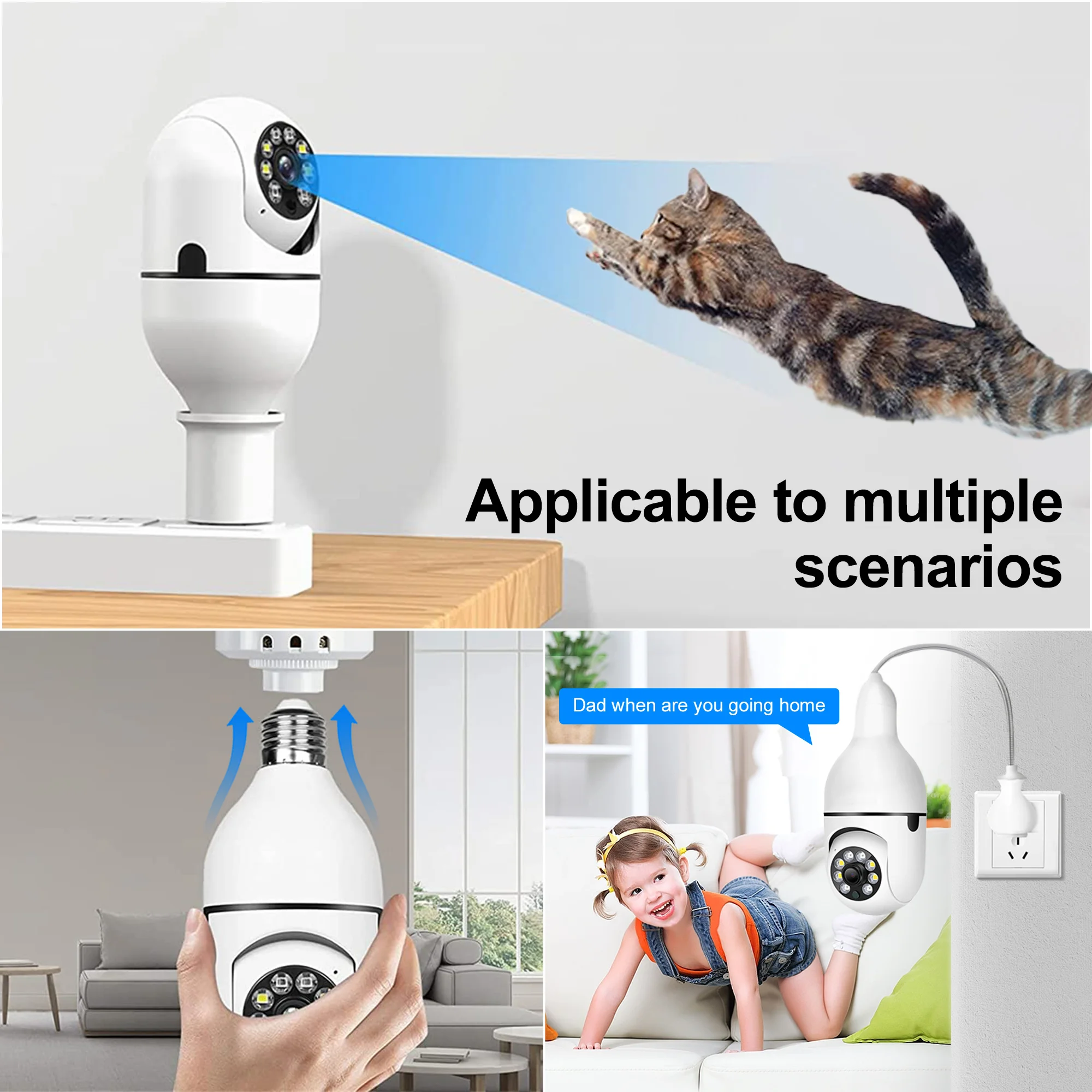 E27 Socket Lamp Holder Full Color 1080P 360 Panoramic CCTV 2MP Wifi IP Camera PTZ Light Bulb Camera