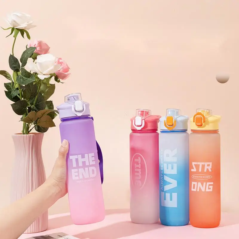 Custom Logo Plastic 32oz Sports Motivational Drinking Bottles Gym Fitness Flip Top Cover Drink Water Bottle with Straw