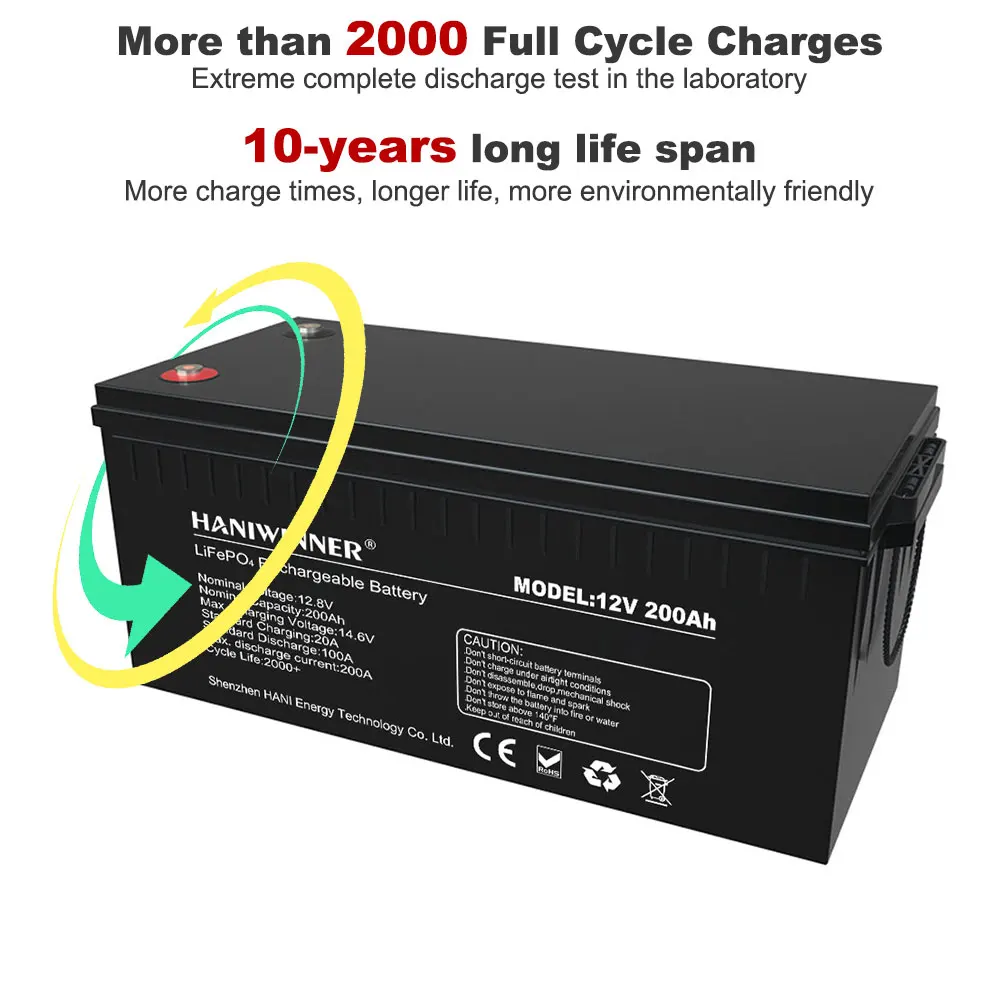 Eu Stock 12V Lifepo4 Battery Lithium Ion 200Ah Battery For Electric Fishing Reel Marine