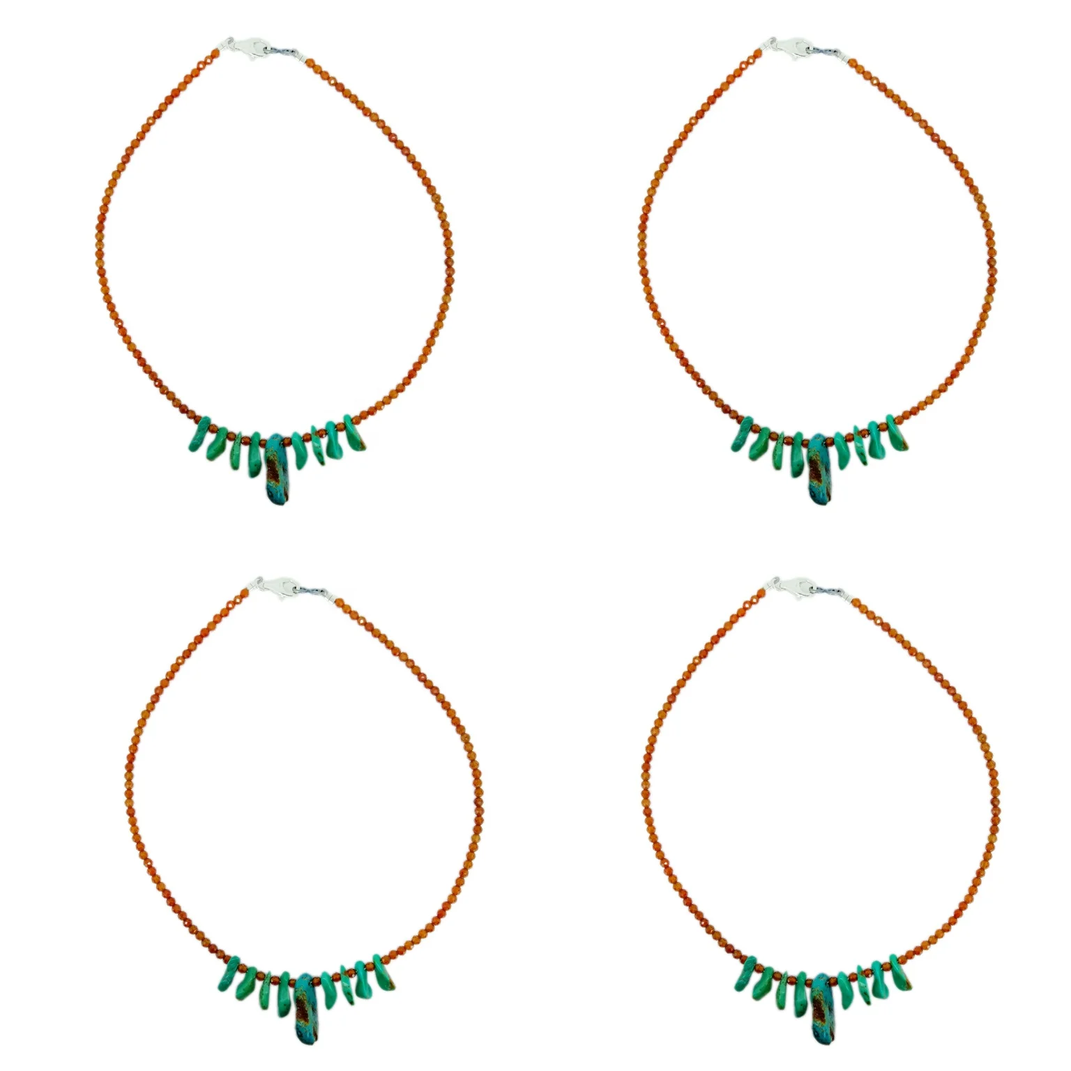 Natural Turquoise and Orange Mandarin Garnet 925 Sterling Silver Necklace  Gift for Woman