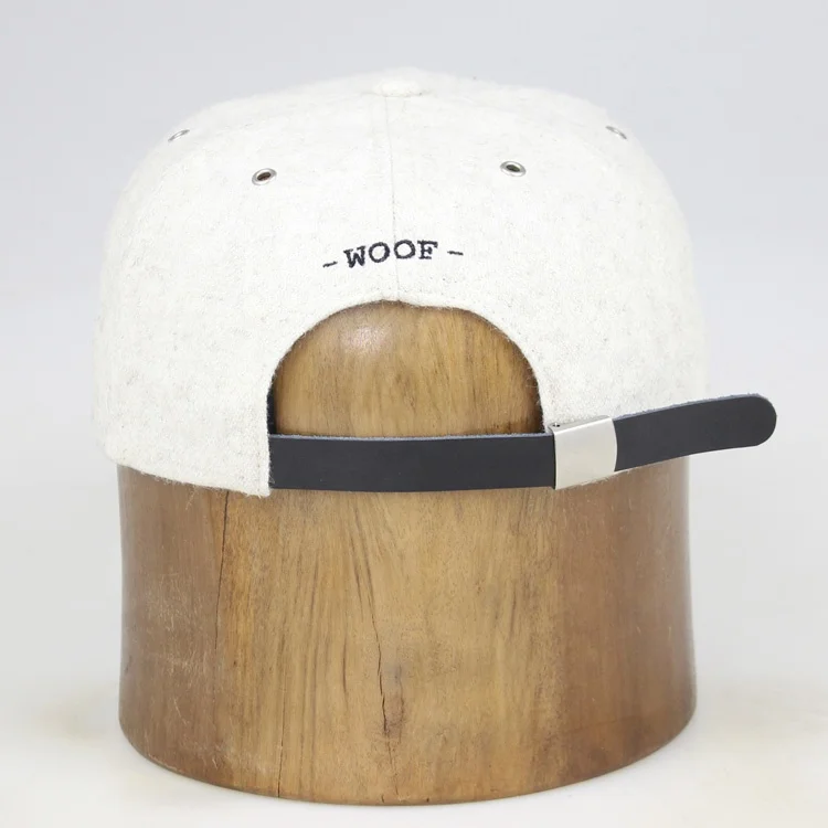 5 panel flat brim black string leather strap custom embroidery wool hat men