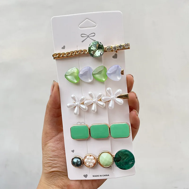 Vintage Bear side clip fashion simple duck beak clip imitation pearl  hair accessories high sense hairpin set