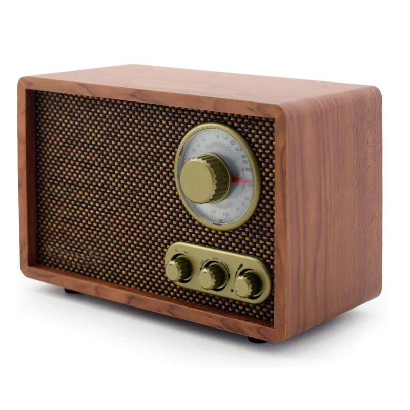 FM AM Radio Retro Wood Radio Play Mp3 and Antenna Built in Speaker for Kitchen Living Room