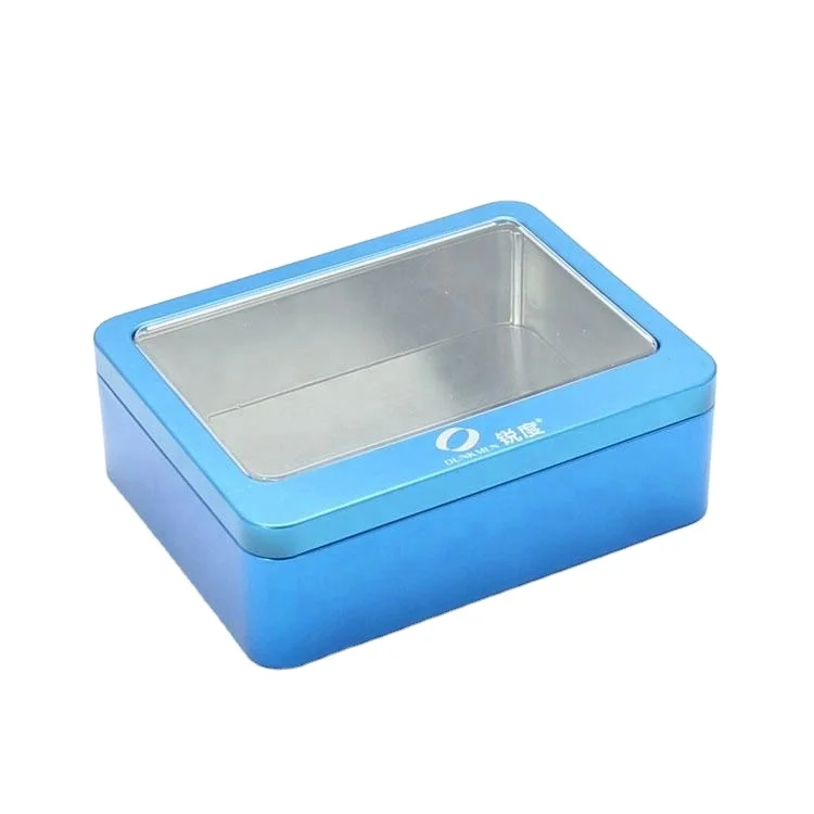 
rectangular biscuit gourmet tin packaging with clear window 