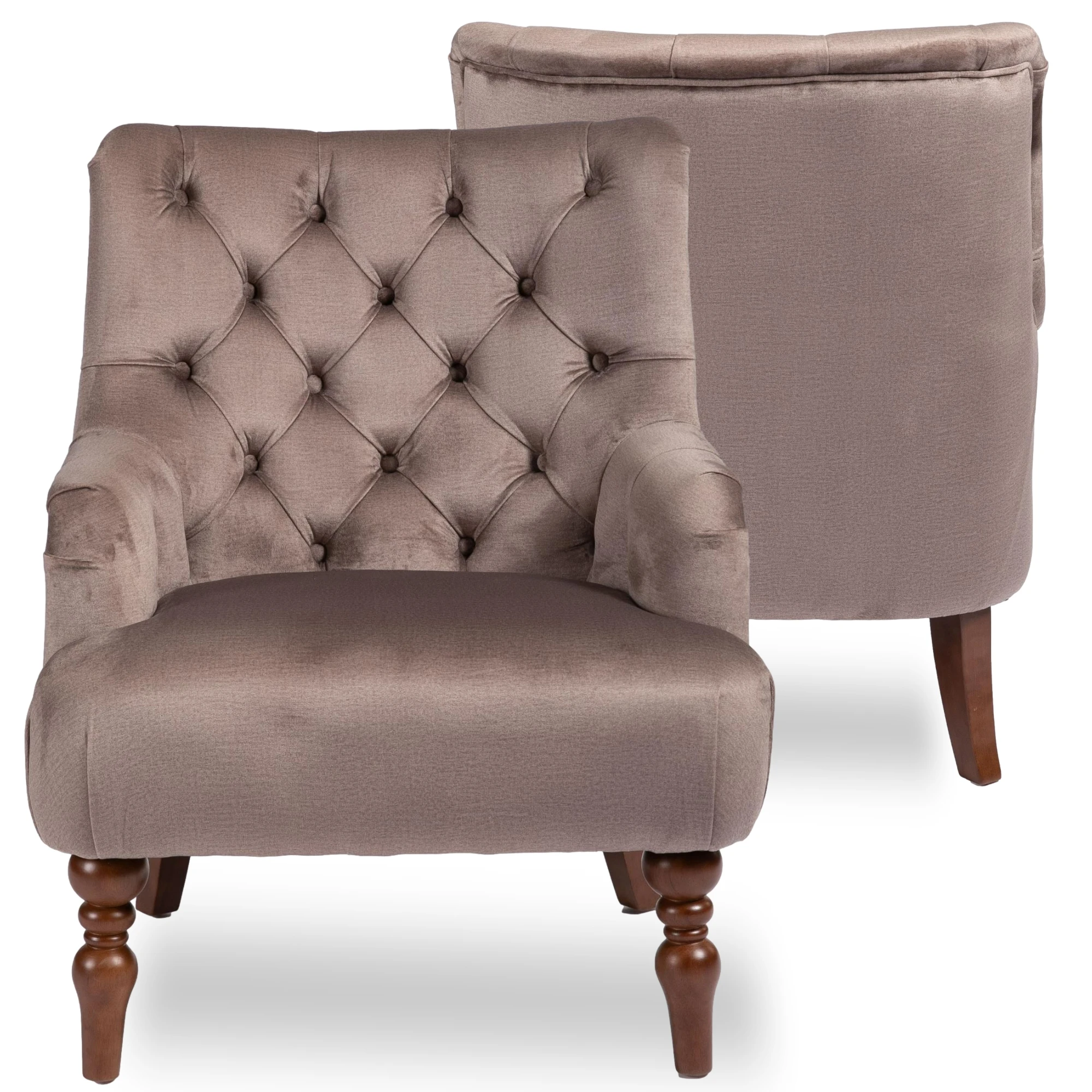 Cozy and Classic Coffee Velvet Upholstered Back Tufted Living Room Solid Wood Accent Chair