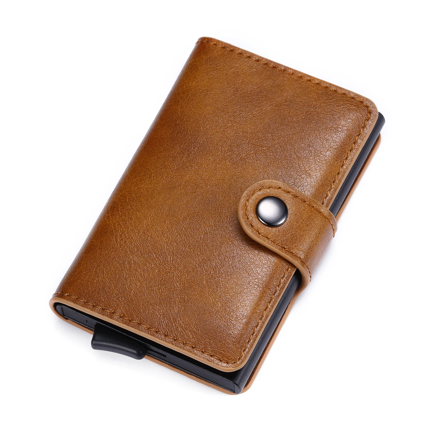 
2020 New Own Patent Wholesale High-quality Pop-up Leather Aluminum Credit Card Business Card Holder Minimalist PU Mens Wallet 