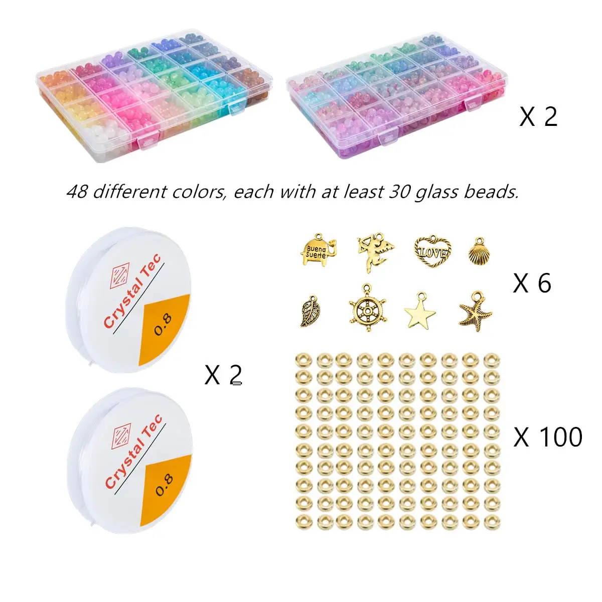 Hot Selling 1300PCS+ 48 Colors 8mm Glass Beads for Jewelry Making Crystal Beads for Bracelets Making DIY Crafts for Beginners