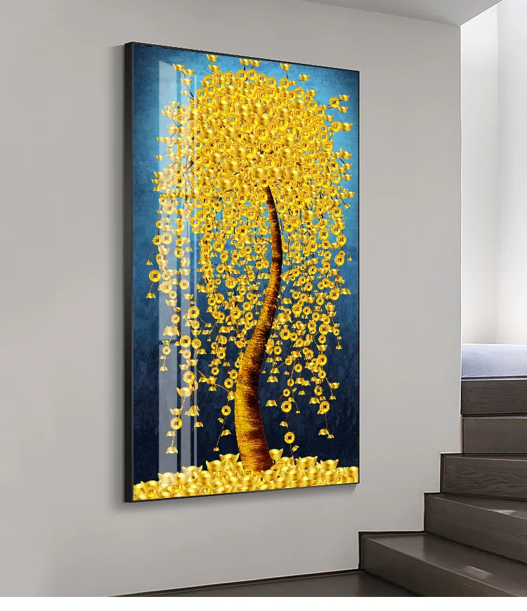 Home Decorative Wall Art Pictures 5D Crystal Porcelain  Large Diamond Inlay hotel glass wal art paintings  designs trees