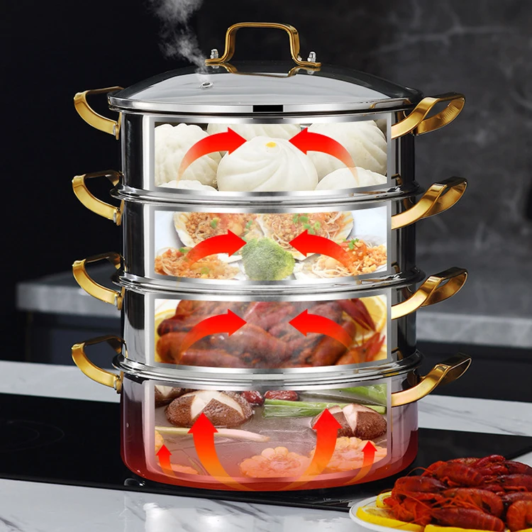 28/30/32/34cm Kitchenware Stackable Steamer Basket 316 Stainless Steel Cooking Pot Food Steamer Cooker Pot