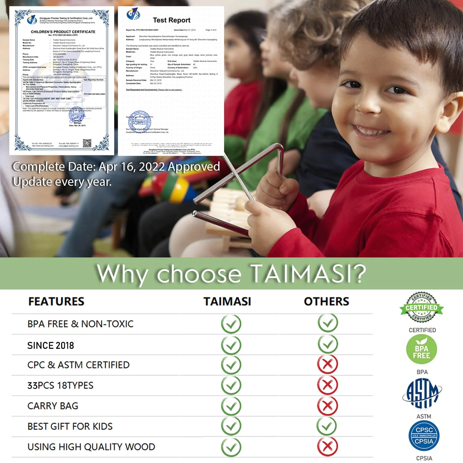 33PCS Kids Musical Instruments Wooden Instruments Tambourine Xylophone Toys for Kids Children Preschool Educational