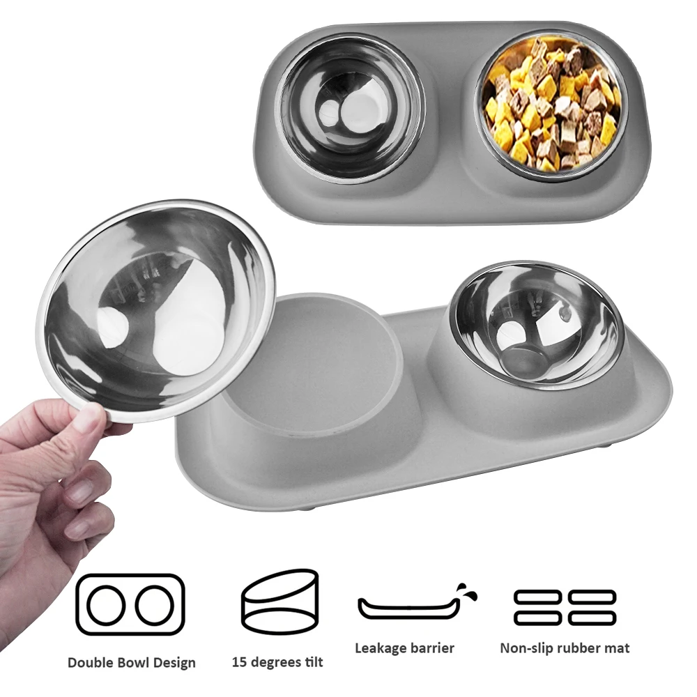 Dog Bowls Double Dog Water and Food Stainless Steel Bowls with Non-Slip Station, Pet Feeder Bowls for Puppy Medium Dogs Cats