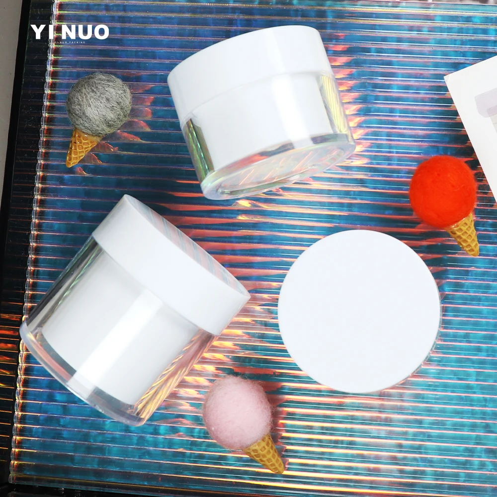 Double wall 20g 30g 50g PS plastic clear white face cream scrub container with white cap in stock for eye cream hand gasket