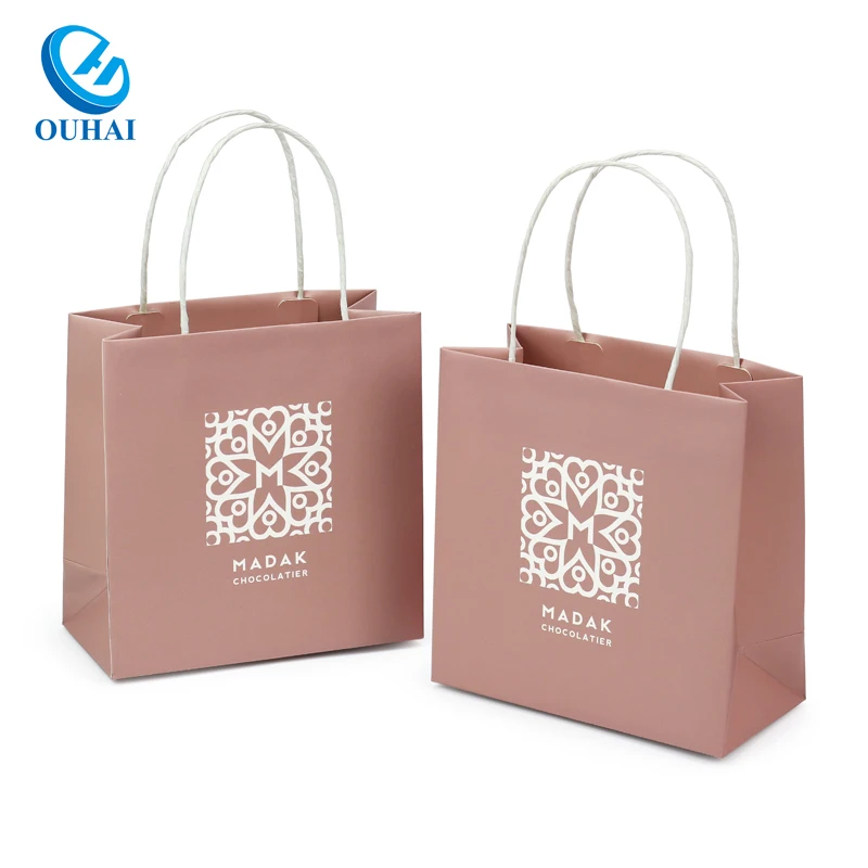 logo Custom printed biodegradable shopping gift bag with handle packaging various products kraft paper bags