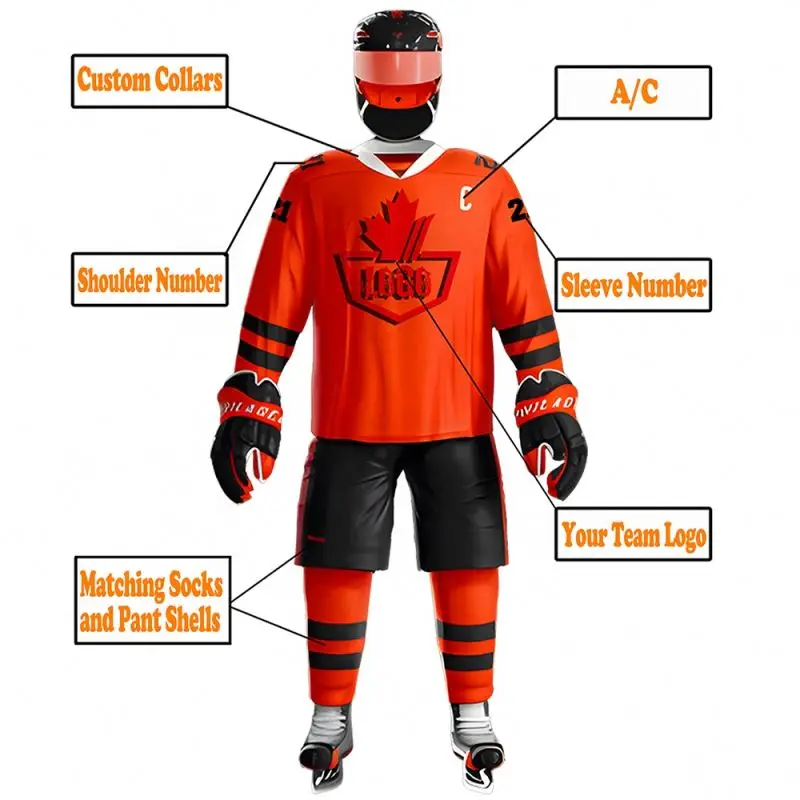 Sublimated Embroidery Patch Logo Oversize Team Ice Uniform Jersey Custom Practice Custom Reversible Hockey Jerseys