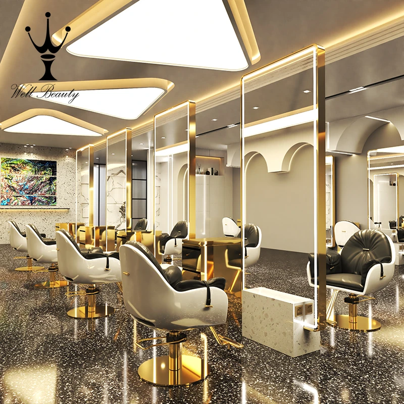 Роскошная светодиодная напольная зеркальная мебель для салона красоты Парикмахерская станция