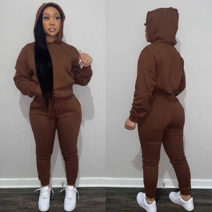 Fall winter XS-3XL pullover drawstring Jogger sweatpants and hoodie set 2022 two piece sweat suits thick fleece women tracksuits